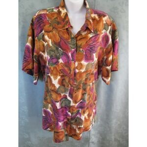 Vintage Best American Blouse Size Large Oversized Print Top 100% Silk Shirt